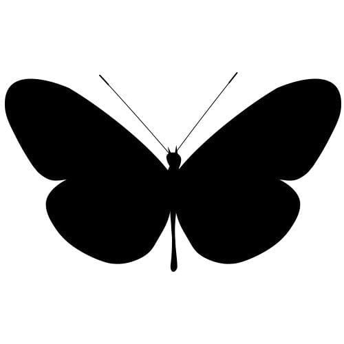 Silhouette d'un papillon noir, vue de face.