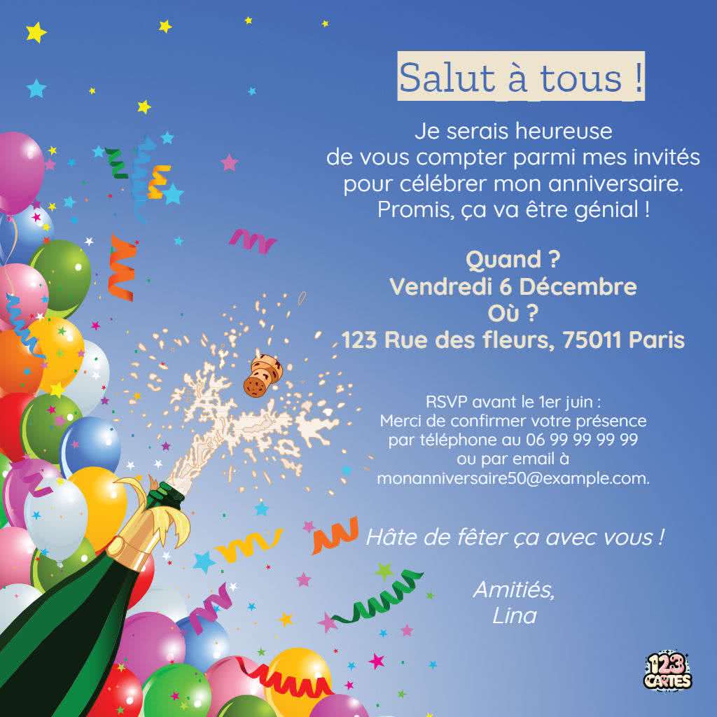 invitation anniversaire adulte