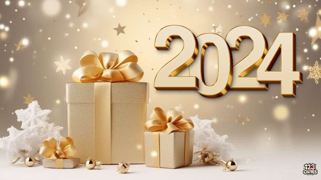 Bonne année 2024 cadeaux or