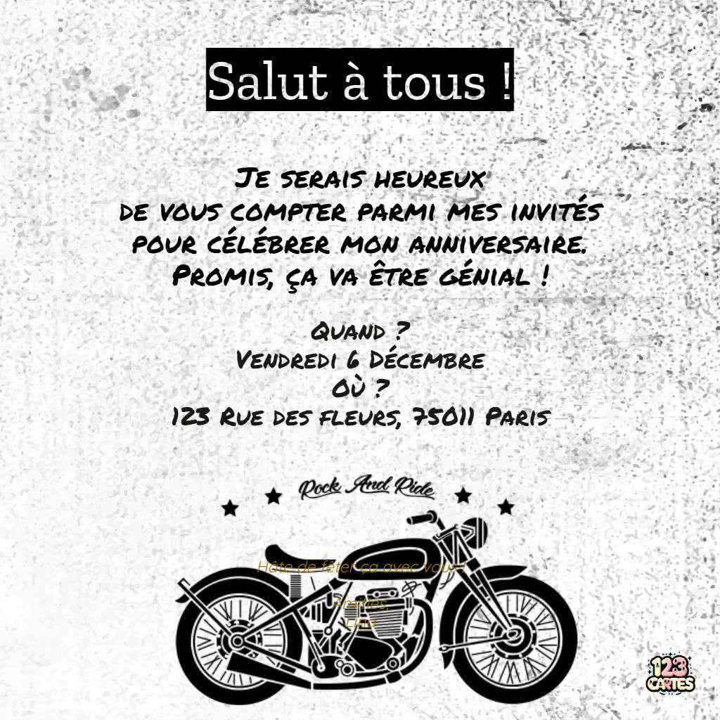 carte d'invitation anniversaire moto à imprimer