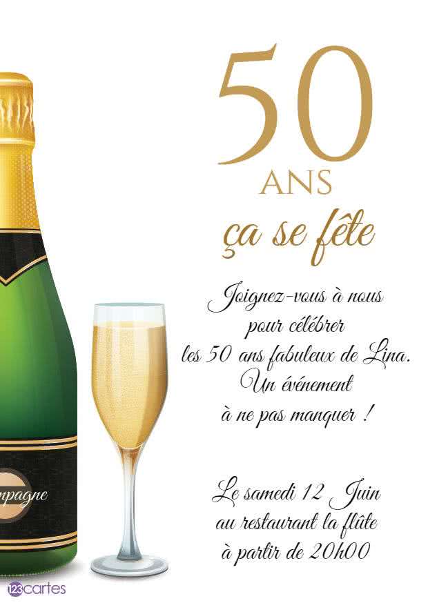 carte invitation anniversaire champagne à imprimer