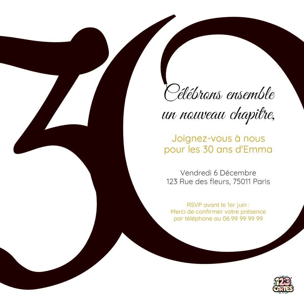 carte invitation anniversaire 30 ans