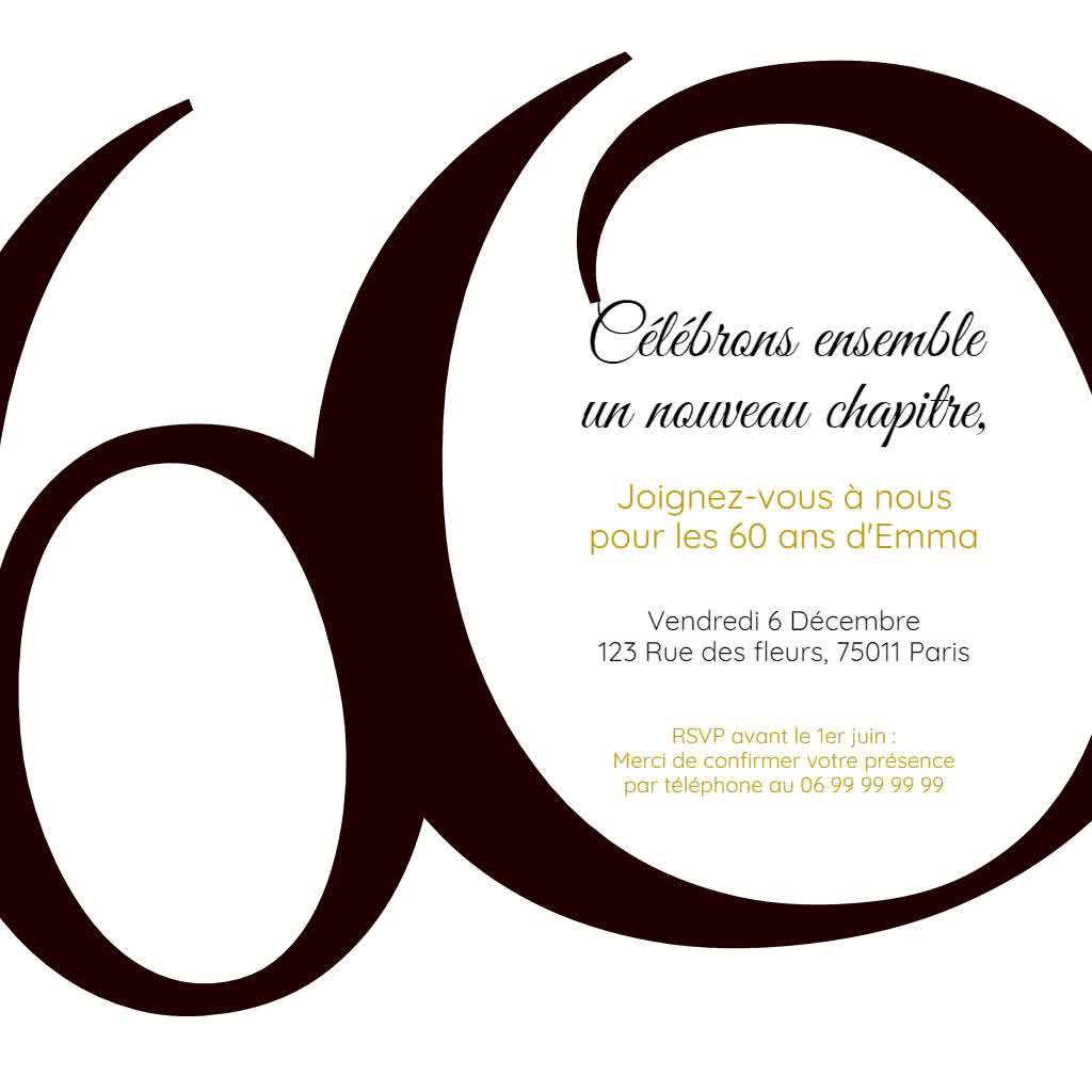 carte invitation anniversaire 60 ans à imprimer