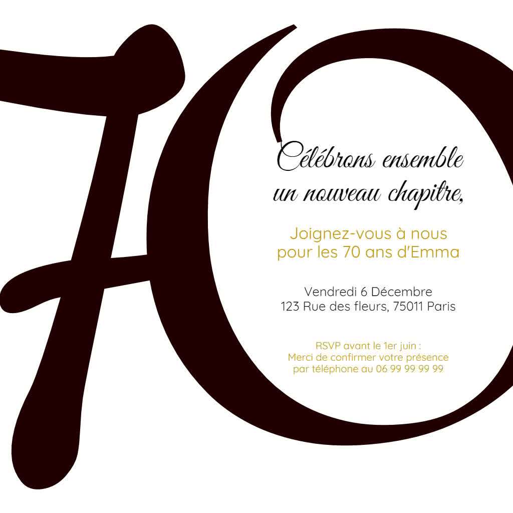 carte invitation anniversaire 70 ans à imprimer