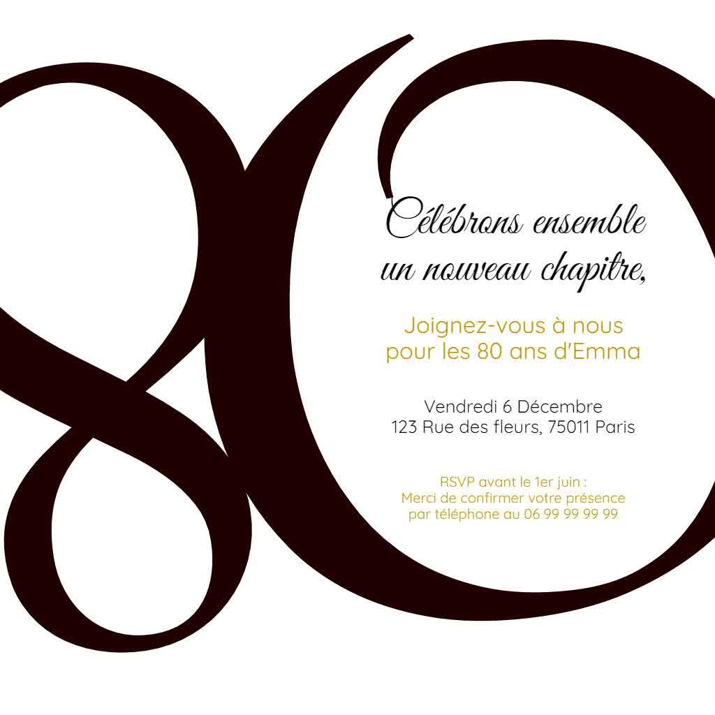 carte invitation anniversaire 80 ans à imprimer