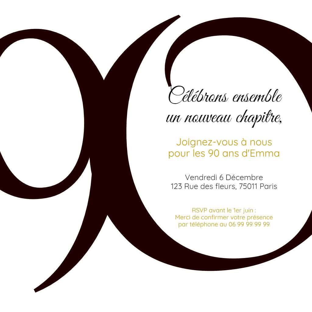 carte invitation anniversaire 90 ans à imprimer