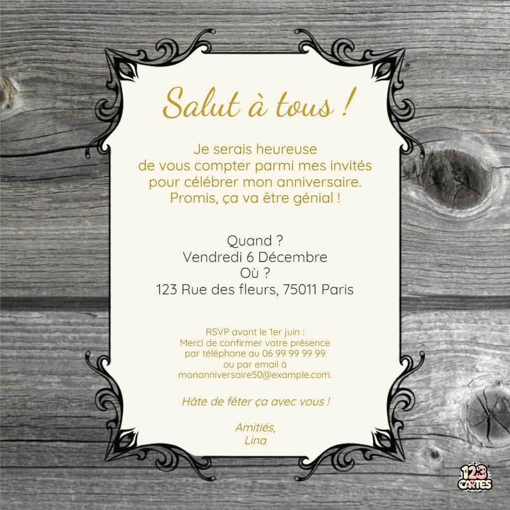 invitation anniversaire à imprimer adulte