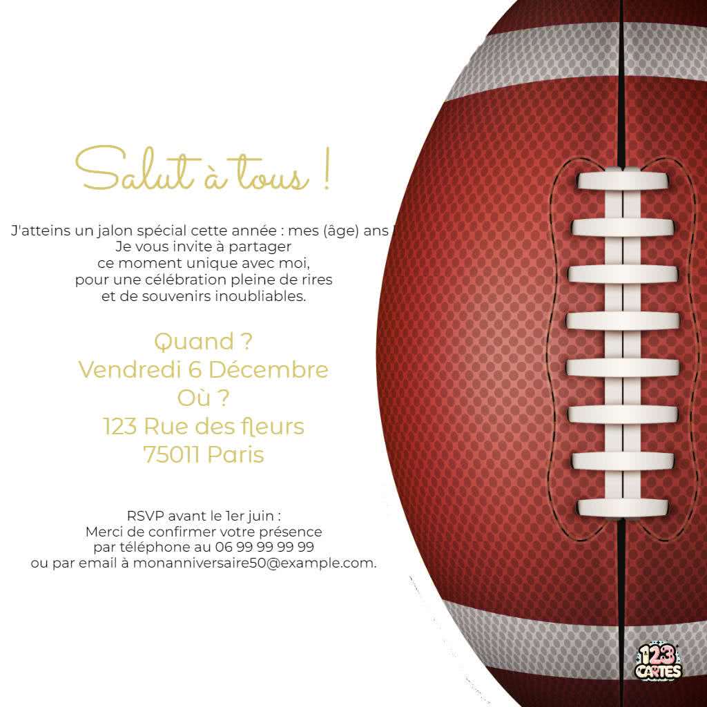 invitation anniversaire rugby gratuite à imprimer