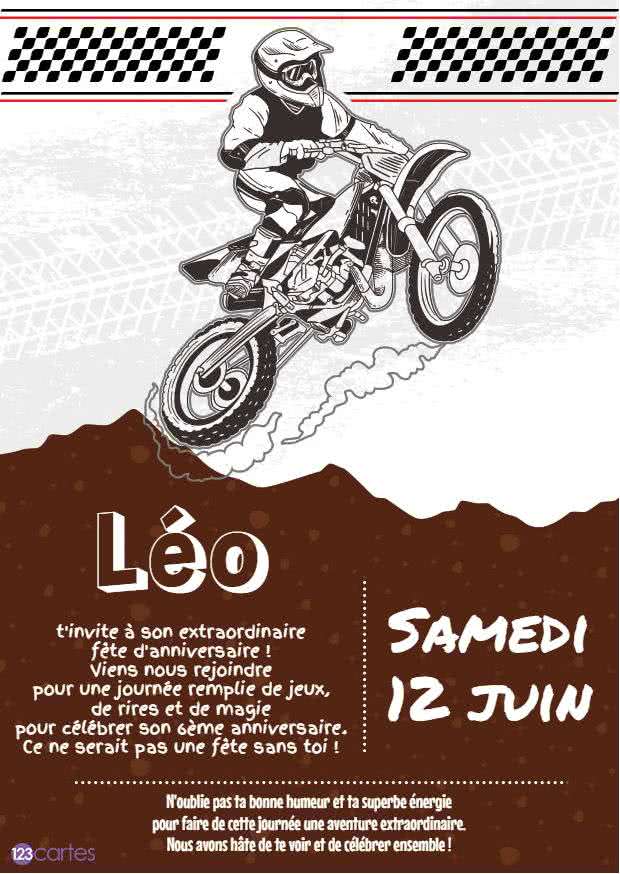 carte d'invitation anniversaire moto-cross à imprimer