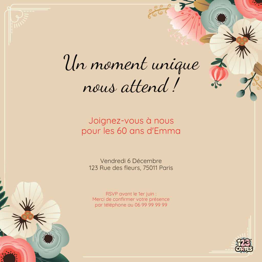 invitation anniversaire à imprimer adulte