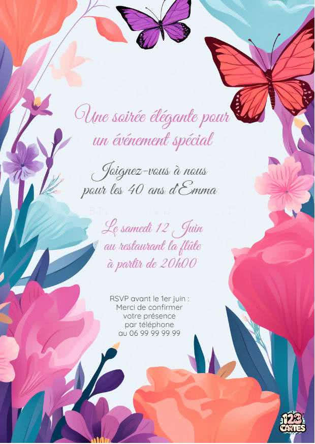 carte invitation anniversaire papillon à imprimer