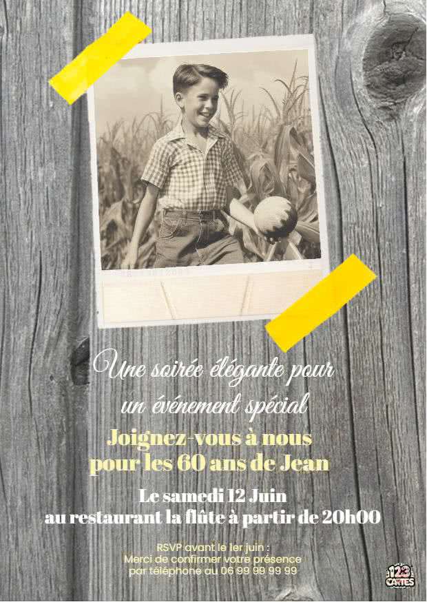 fond en bois rustique, image style polaroid ancienne, photo ancienne, invitation anniversaire