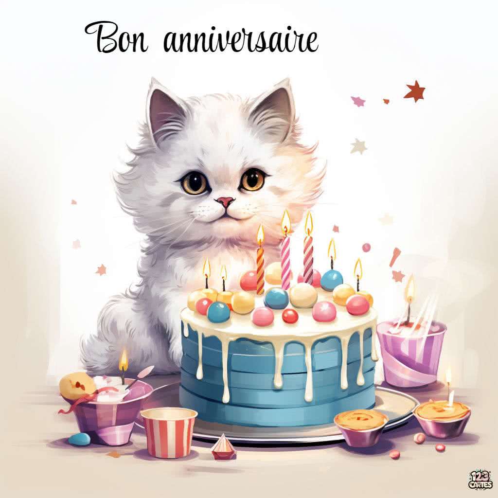 chaton gâteau voeux image anniversaire