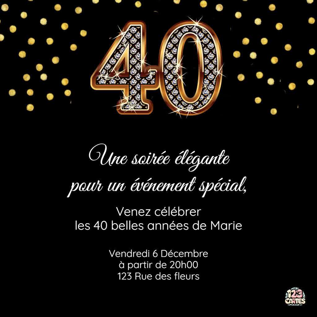 invitation chiffre 40 en or et diamants