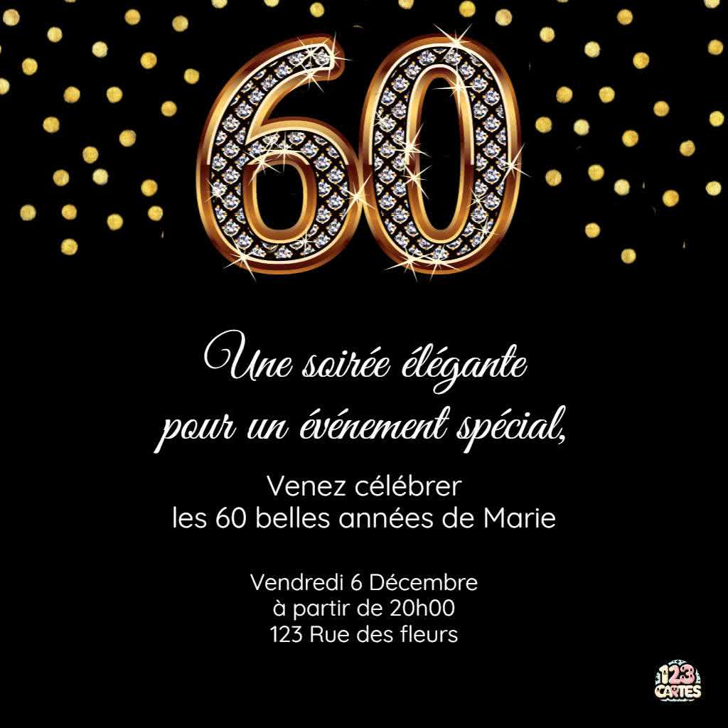 invitation chiffre 60 en or et diamants