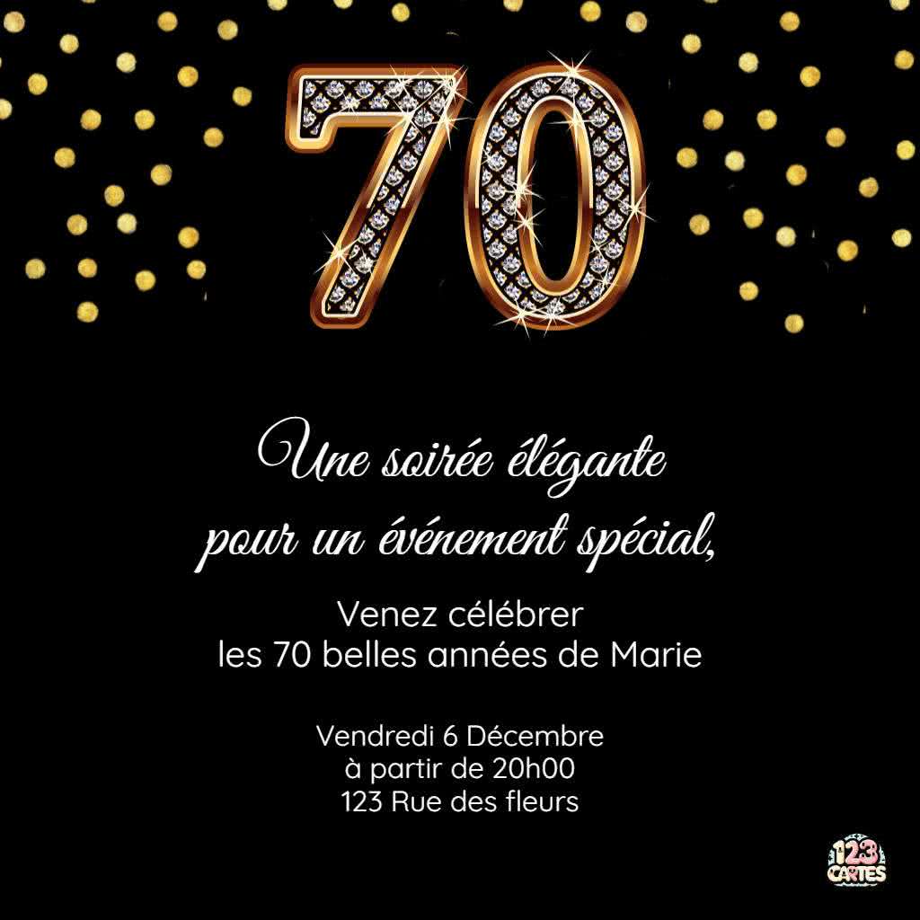 invitation chiffre 70 en or et diamants