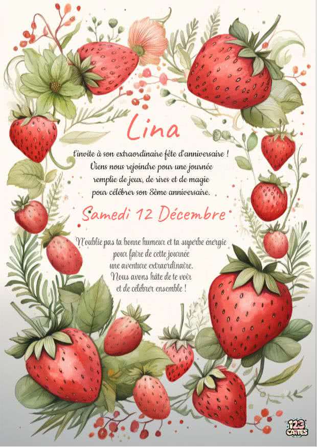 fête fraises, plantes, verger, invitation anniversaire