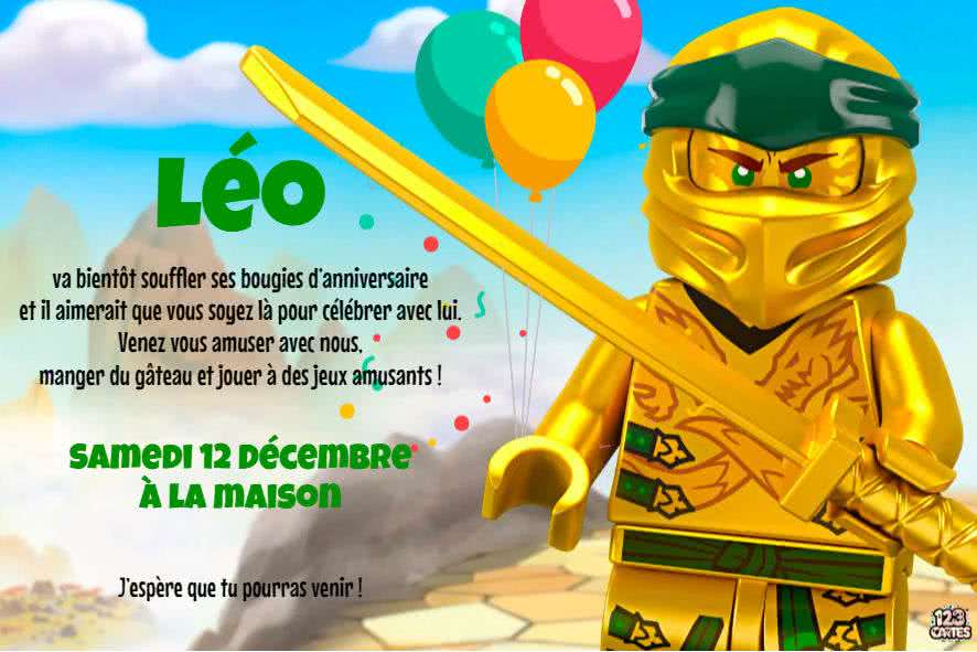 invitation Ninjago Golden ninja lloyd, doré