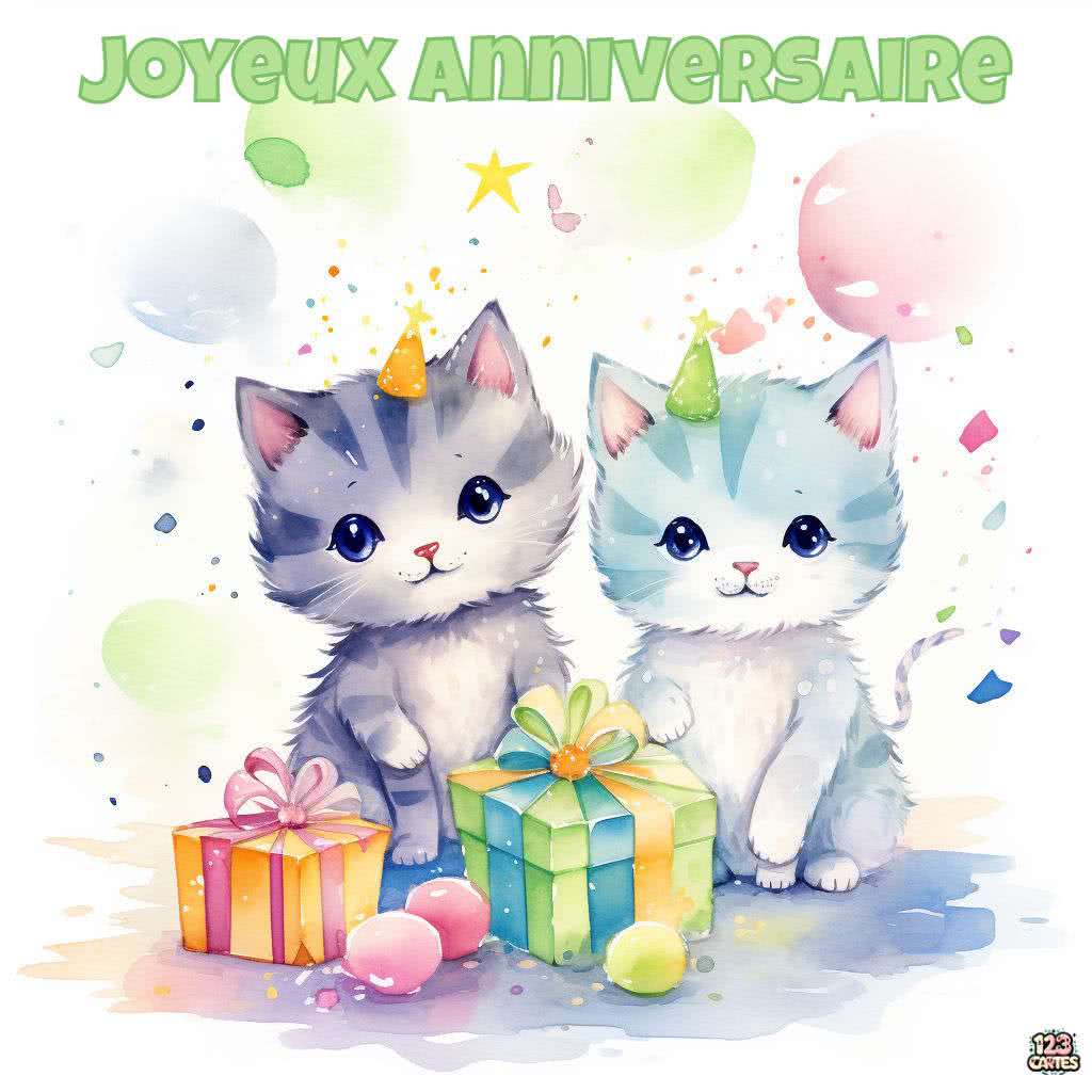 image anniversaire deux chatons mignons à adopter