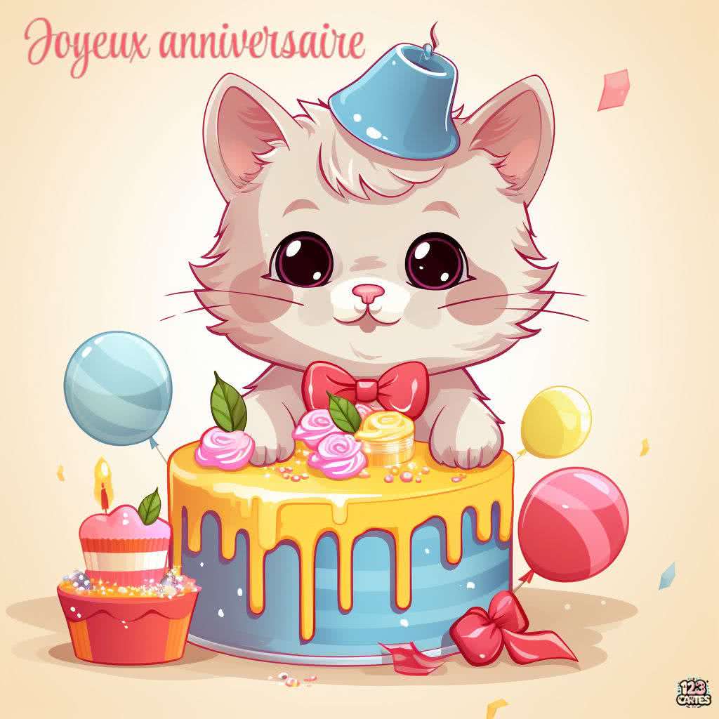 image anniversaire chaton gâteau anniversaire fête