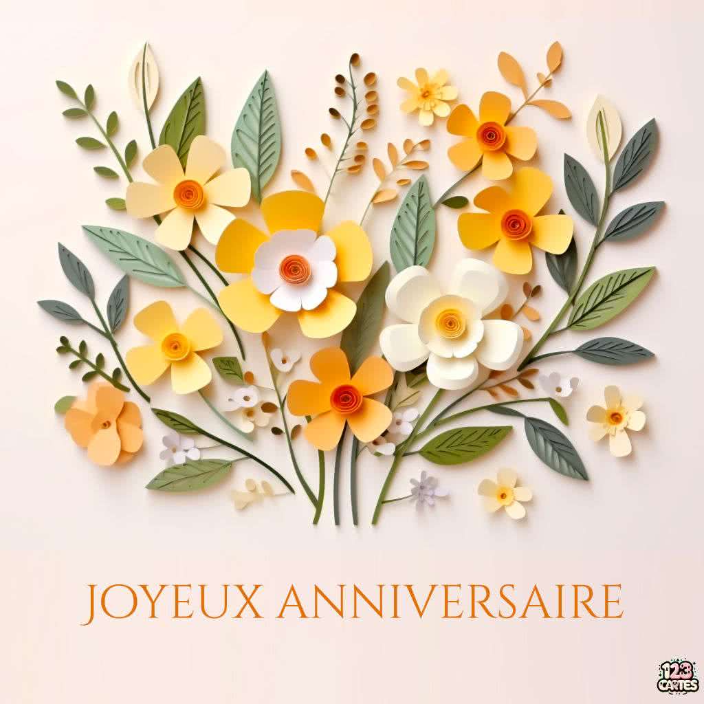 artistique découpage fleurs en papier, image anniversaire imprimer