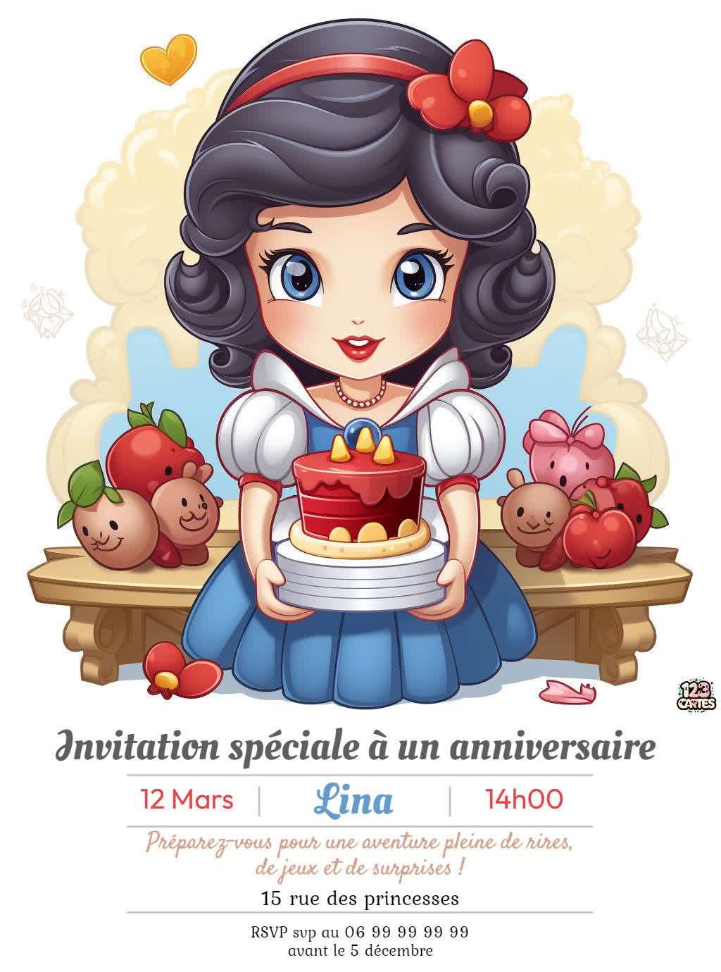 invitation anniversaire à imprimer petite blanche neige