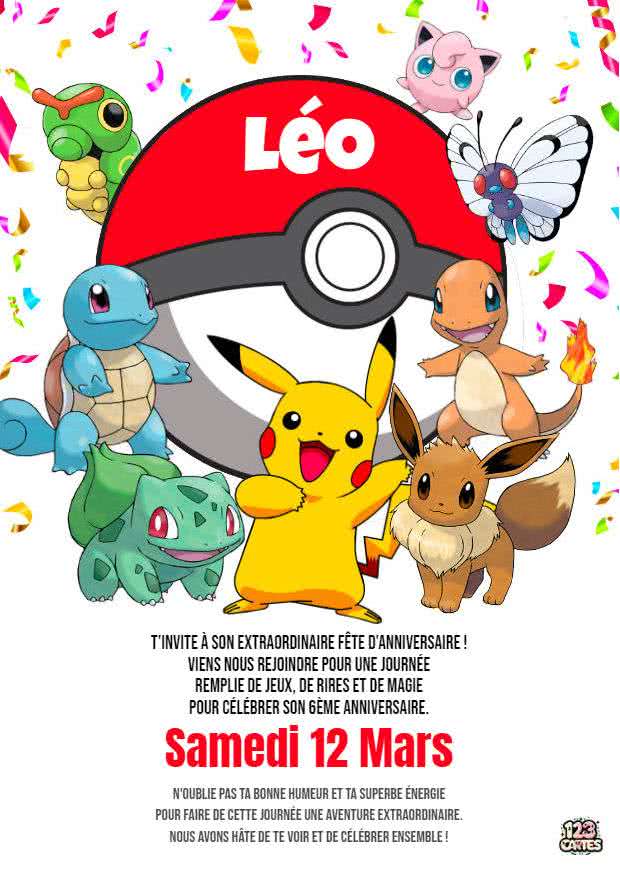 pokemon carte d'invitation anniversaire