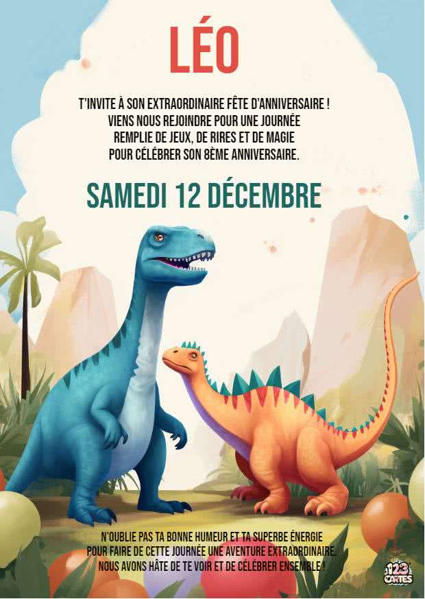 kurassique, prehistoire, dinosaures invitation anniversaire