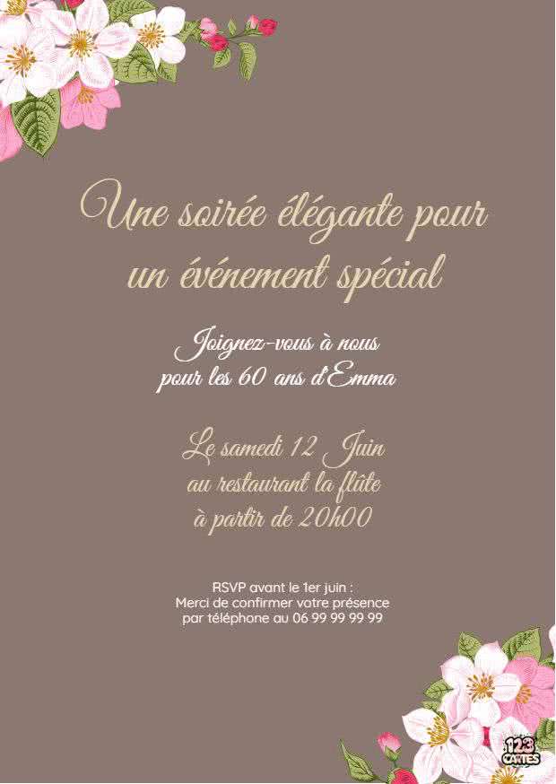 style bohème invitation fleurs couleur taupe