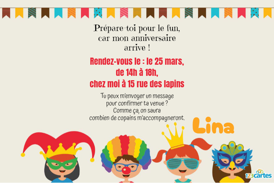 anniversaire déguisé enfants - invitation anniversaire