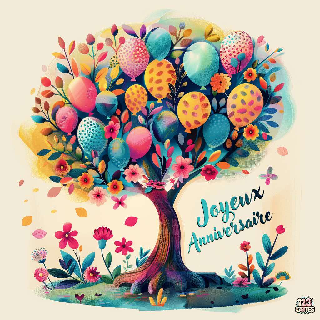 Arbre à ballons carte joyeux anniversaire