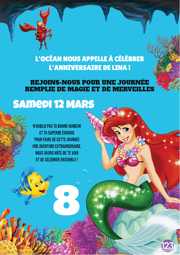 Ariel la petite sirène invitation anniversaire