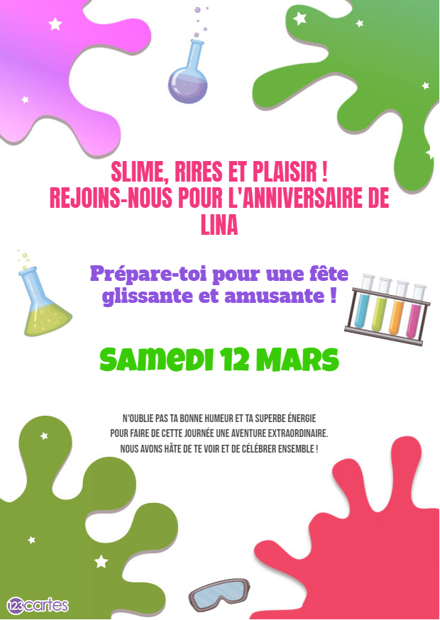 atelier slime invitation anniversaire