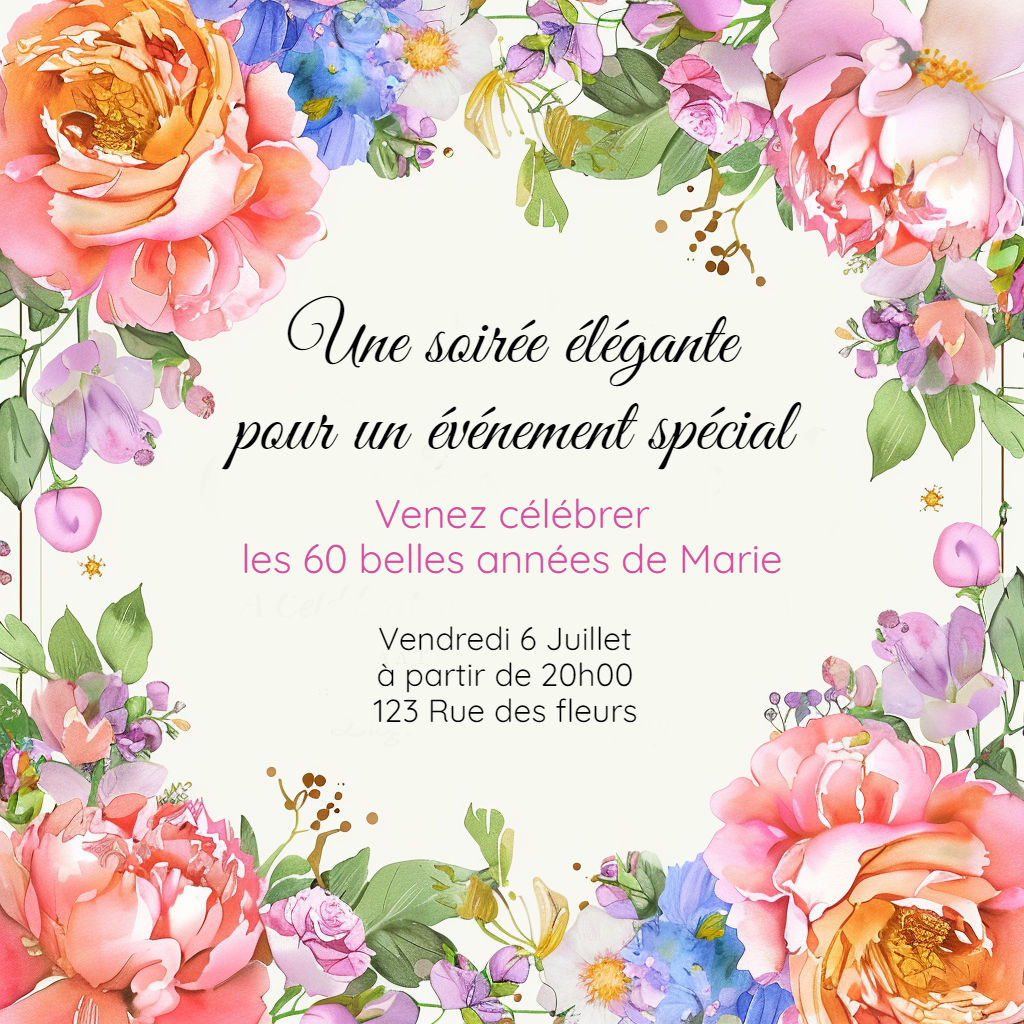 ballet coloré de fleurs aquarelles invitation anniversaire