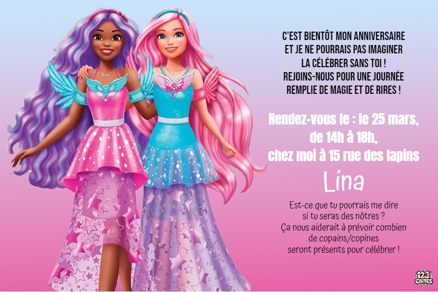 Barbie A touch of Magic invitation anniversaire