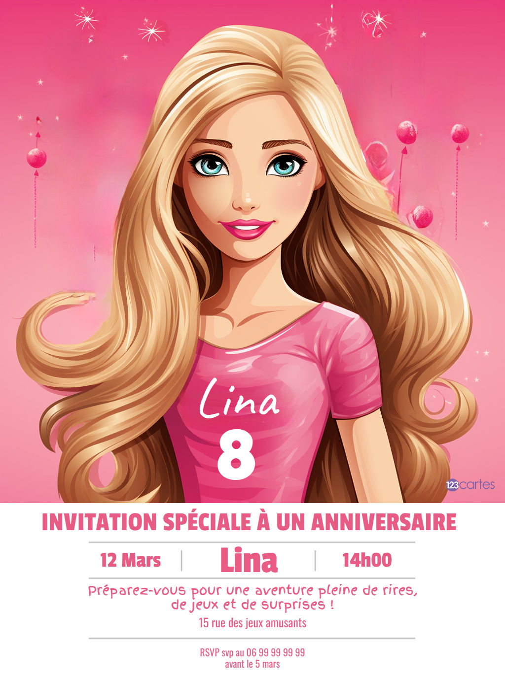 Barbie dans son T-shirt Rose invitation anniversaire