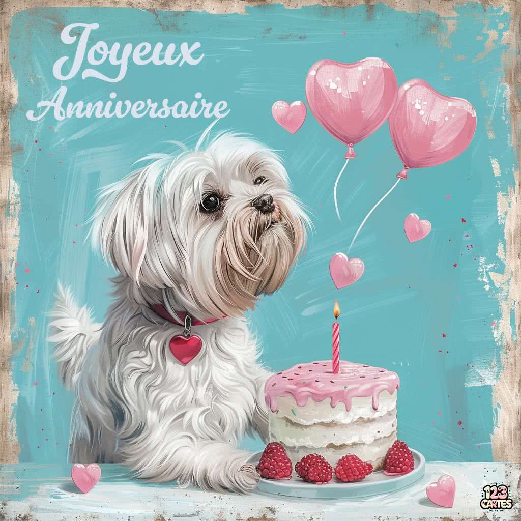 Bichon maltais carte joyeux anniversaire