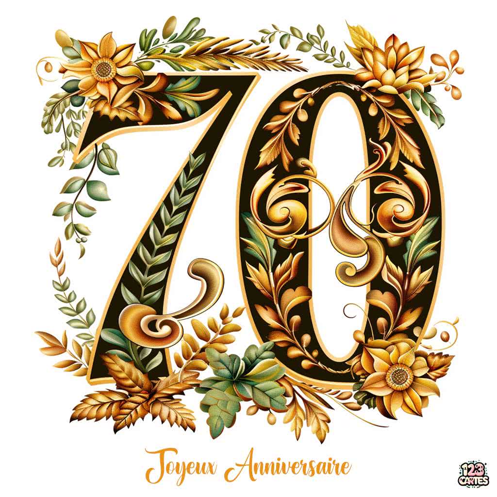 chiffre fleuri 70 ans joyeux anniversaire