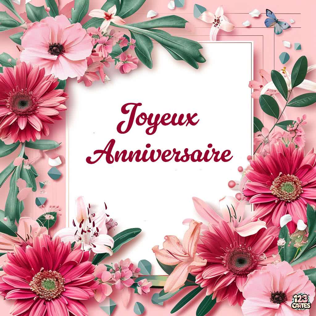 Collage de fleurs roses carte joyeux anniversaire