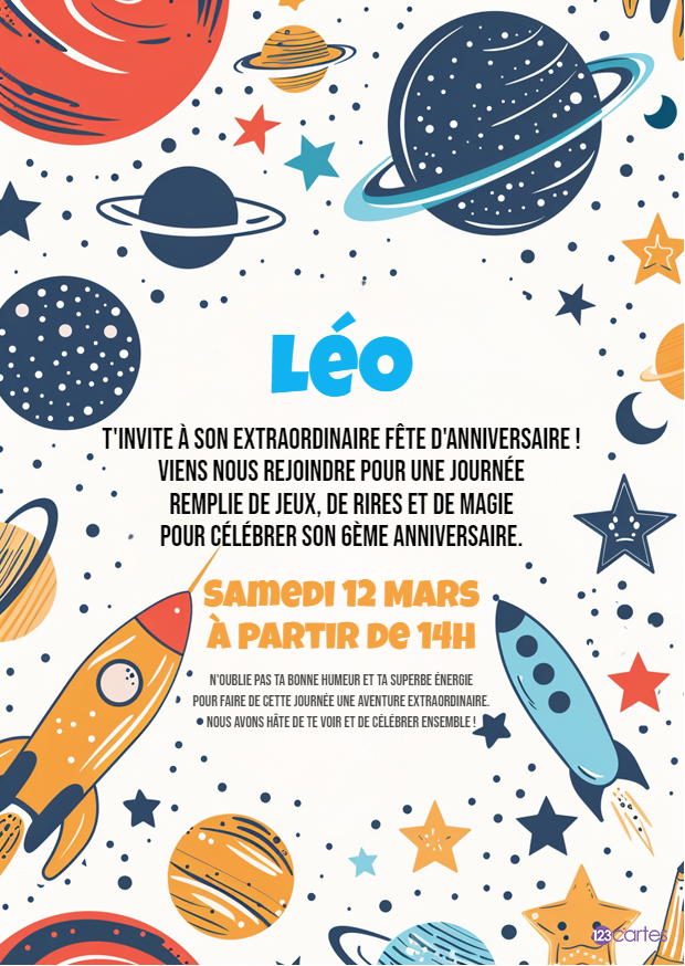 À la conquête de l'espace invitation anniversaire