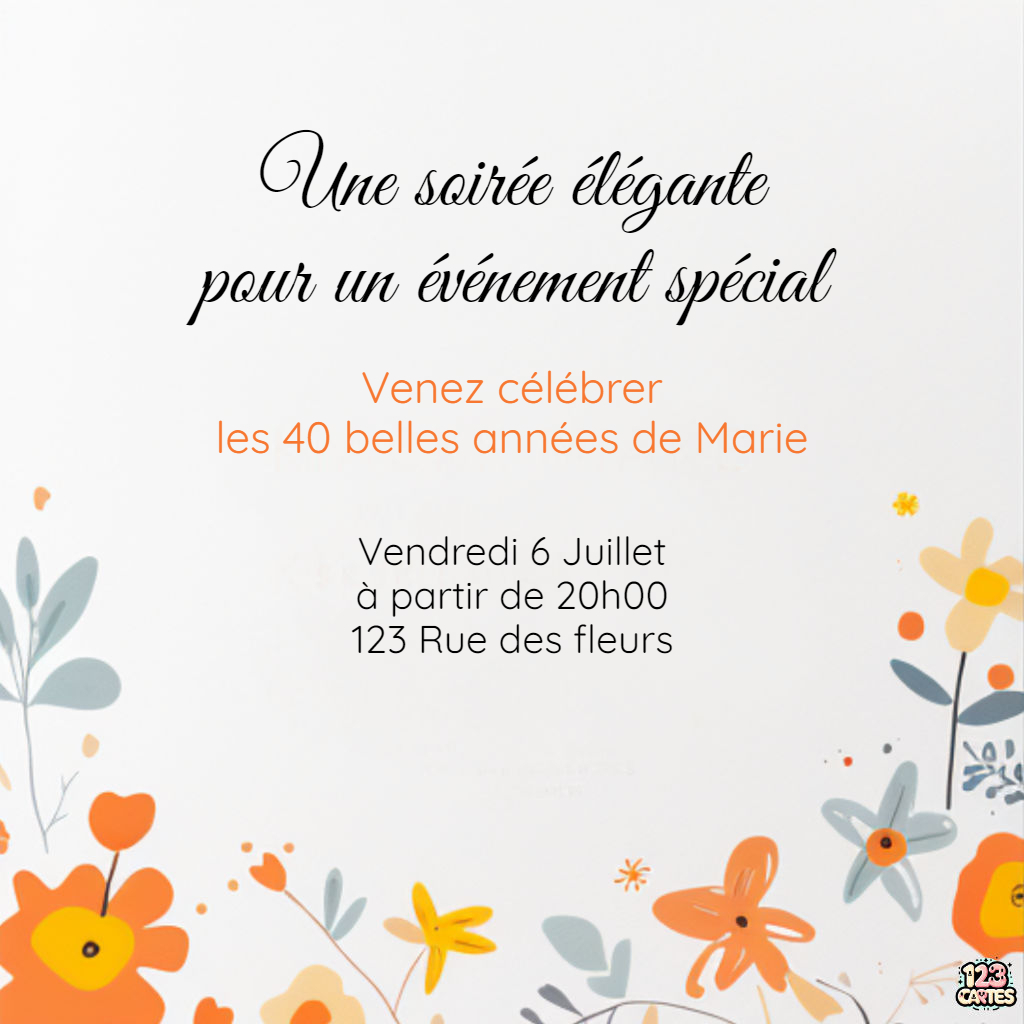 contours du bonheur naturellement fleuri invitation anniversaire 40 ans