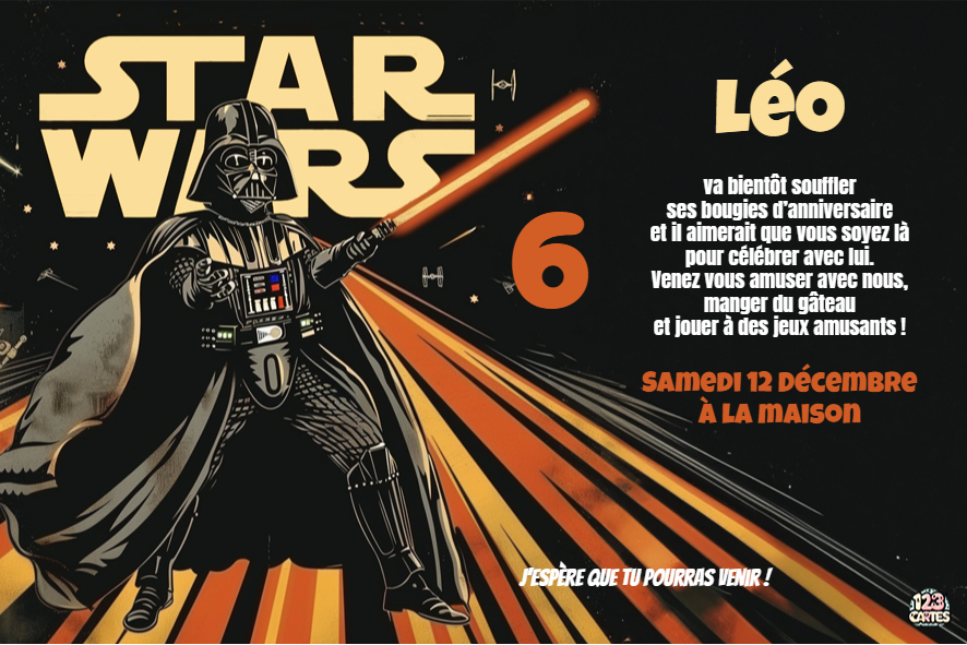 Dark Vador - Star Wars Invitation anniversaire