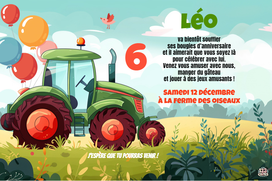 À la Découverte de la Ferme en Tracteur invitation anniversaire