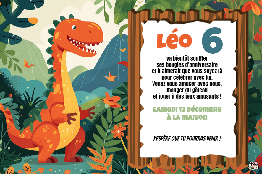 dinosaure orange invitation anniversaire