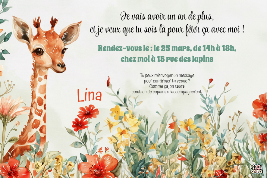 douce petite girafe invitation anniversaire