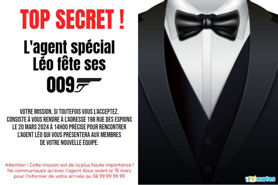 agent spécial - espion - invitation anniversaire