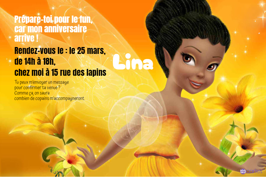 fée Iridessa, fée des lumières, invitation anniversaire