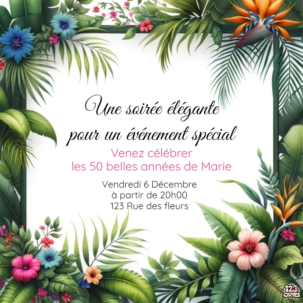 Fenêtre Secrète vers l'Éden Tropicale invitation anniversaire