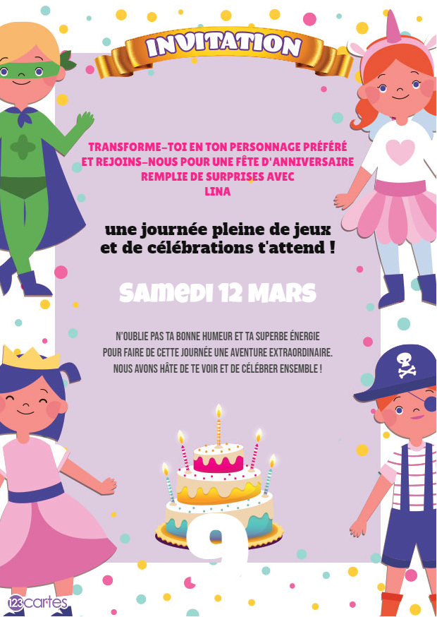 fête déguisée invitation anniversaire