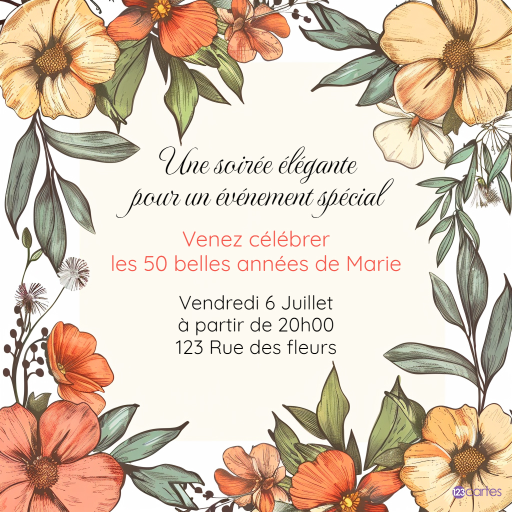 Fleurs qui chantent la vie invitation anniversaire